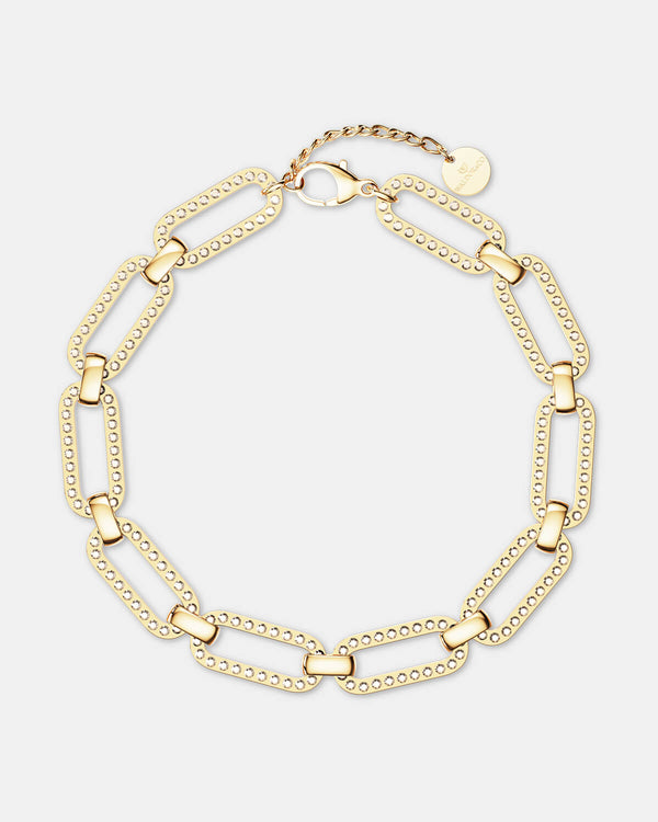 A polished stainless steel chain in 14k gold from Waldor & Co. One size. The model is Ideal Chain Polished